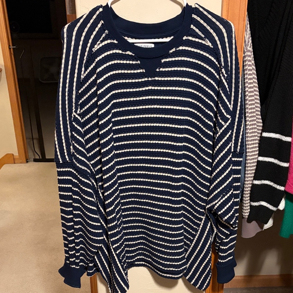 American Eagle Outfitters Navy and Cream Striped Top